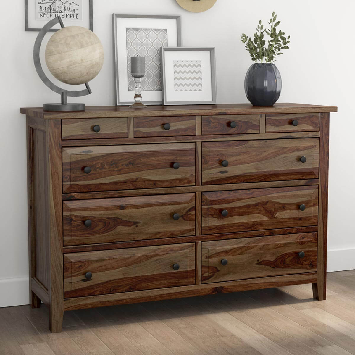 Irvin Contemporary Rustic Solid Wood 10 Drawer Double Dresser