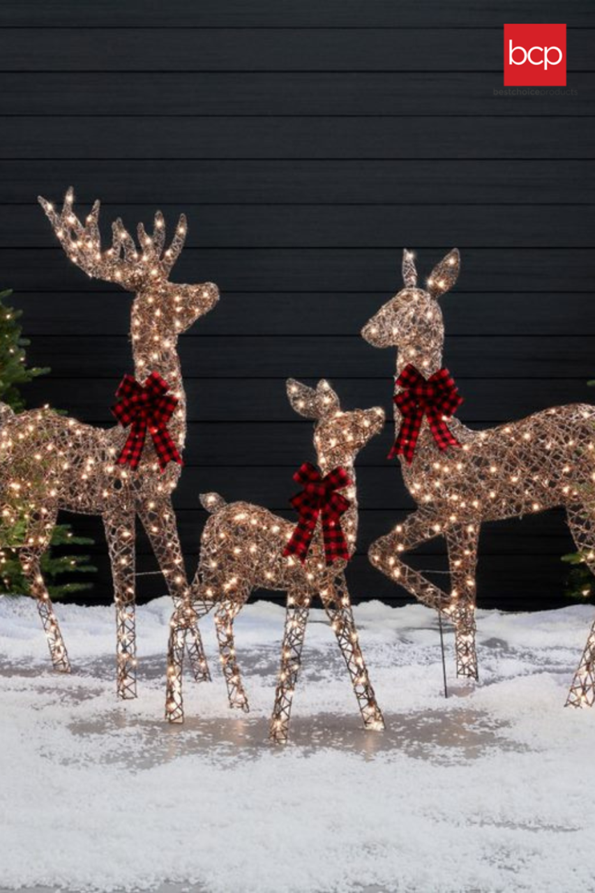 Best Choice Products 3Piece Large Rattan Deer Family, Lighted