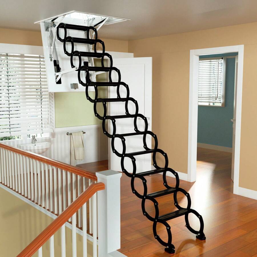 12 Steps Attic Ladder Pull Down Attic Stairs 9.8FT Retractable Loft
