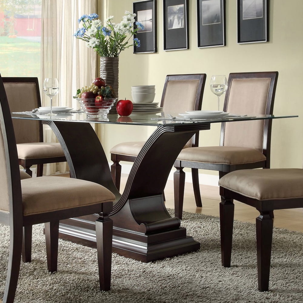 Homelegance Plano Rectangular Glass Dining Table w/ UShaped Base