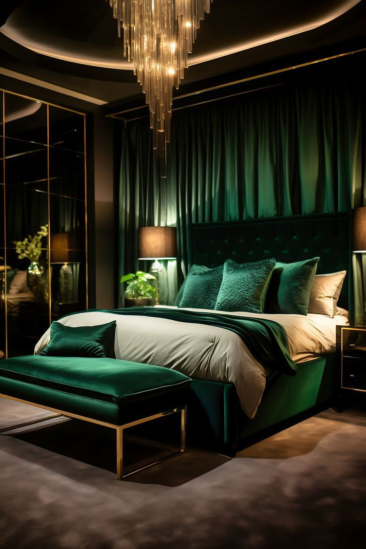 Onyx Oasis A Black and Emerald Luxurious Modern Bedroom Modern