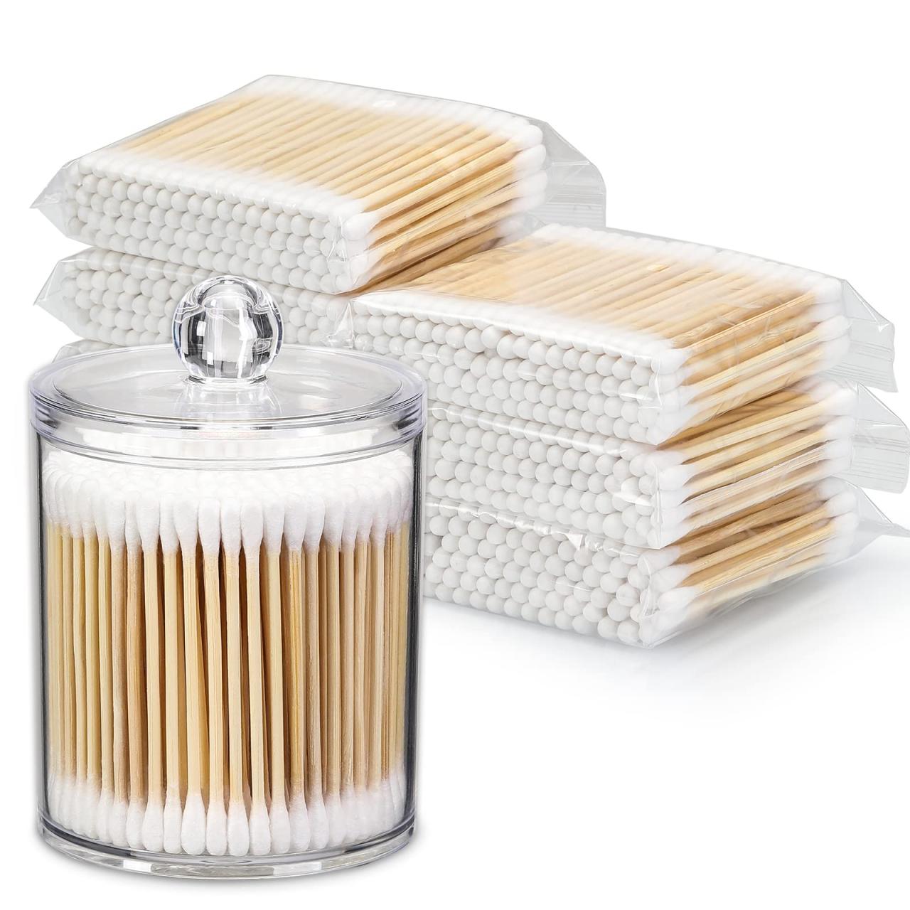 Bamboo Cotton Swabs 700 COUNT with 1 Clear Storage