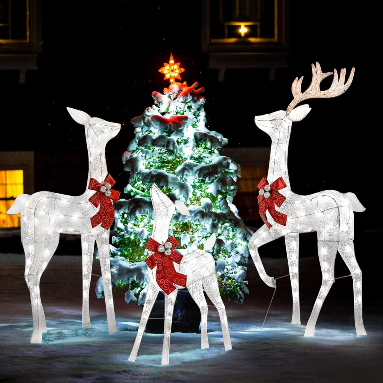 GENIMO 3Piece Outdoor Reindeer Christmas Decorations Yard