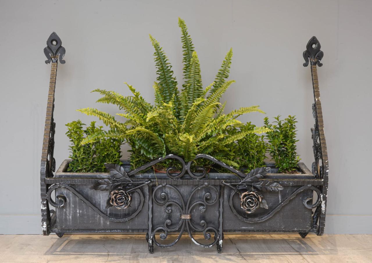 A Pair of British Vintage Wrought Iron Window Boxes Decorative Garden