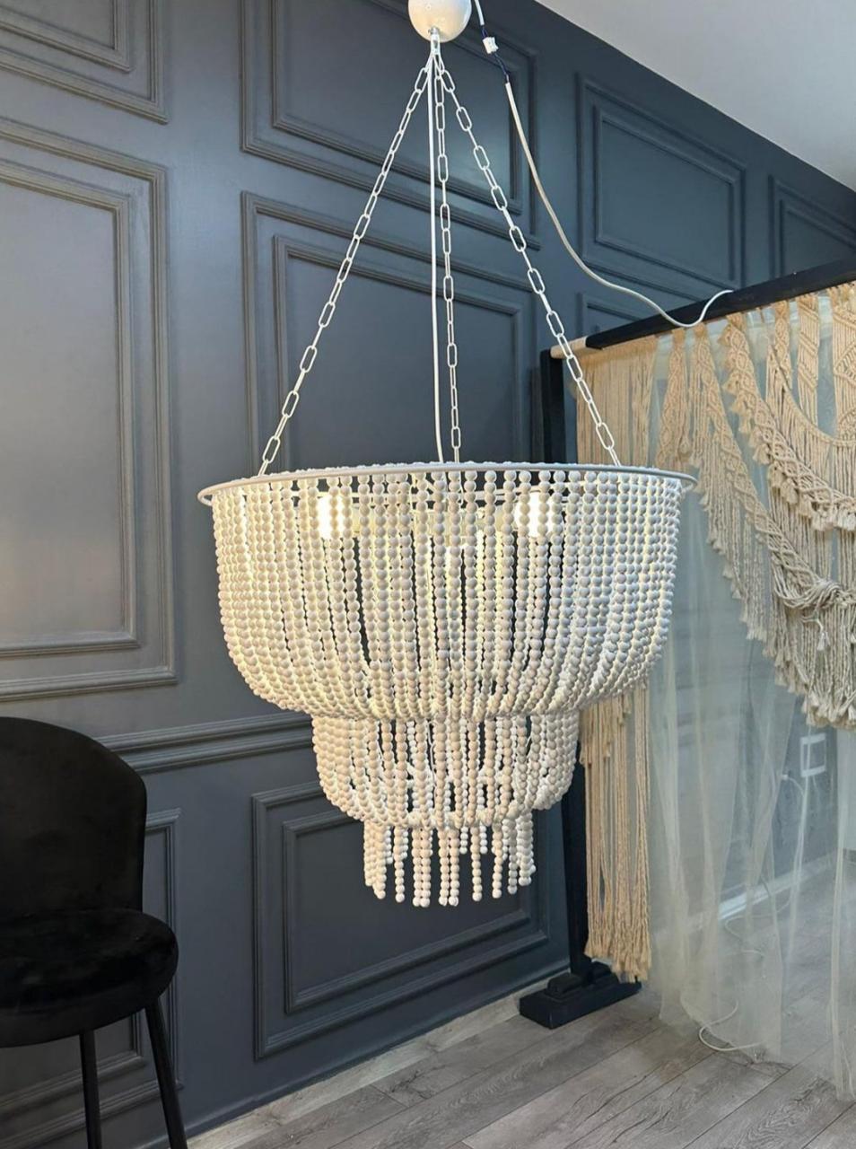 White Bead Chandelier, Modern Living Room Ligh, Wedding Decor, Beaded
