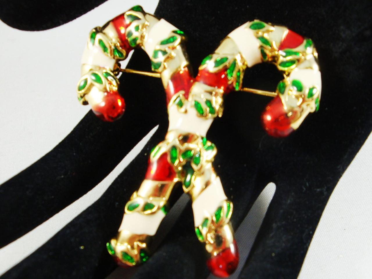 Vintage Enamel Double Candy Cane Pin Vintage Christmas Candy Etsy
