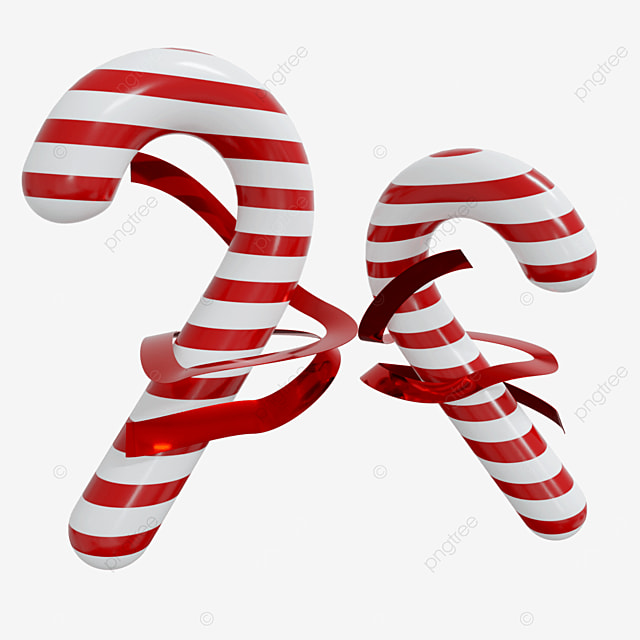 Candy Canes PNG Transparent, Double Candy Cane With Ribbon Around